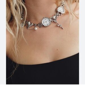 Zara Watch Silver Charm Necklace with Unique Pendants